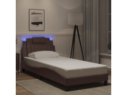 Estructura Cama Con Luces Led Cuero Sintético Marrón 80x200 Cm