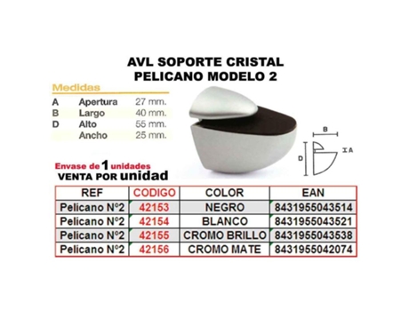 Avl soporte cristal pelicano negro modelo 2 precio unidad