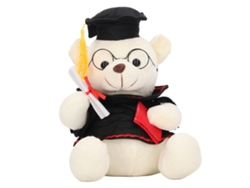 Rebe - Pequeno Urso de Pelúcia com Vestido, Chapéu e Diploma, Boneco de Pelúcia, Presente de Formatura, Branco