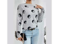 Jersey de punto de cuello redondo para mujer Rebe, jersey informal estampado, otoño invierno primavera Halloween gris M