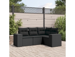 Conjunto de sofá de jardín de 4 piezas con cojines, mimbre sintético negro, Dkd Home Decor
