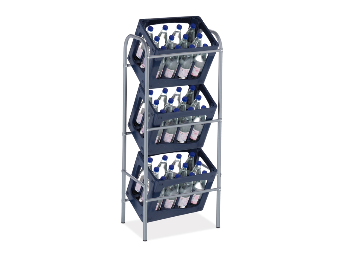 Relaxdays Estante Para Bebidas, Axlxp 116 X 50 X 32 Cm, Estante Para 3 Caixas, Aço, Estante Para Cerveja, Cinza