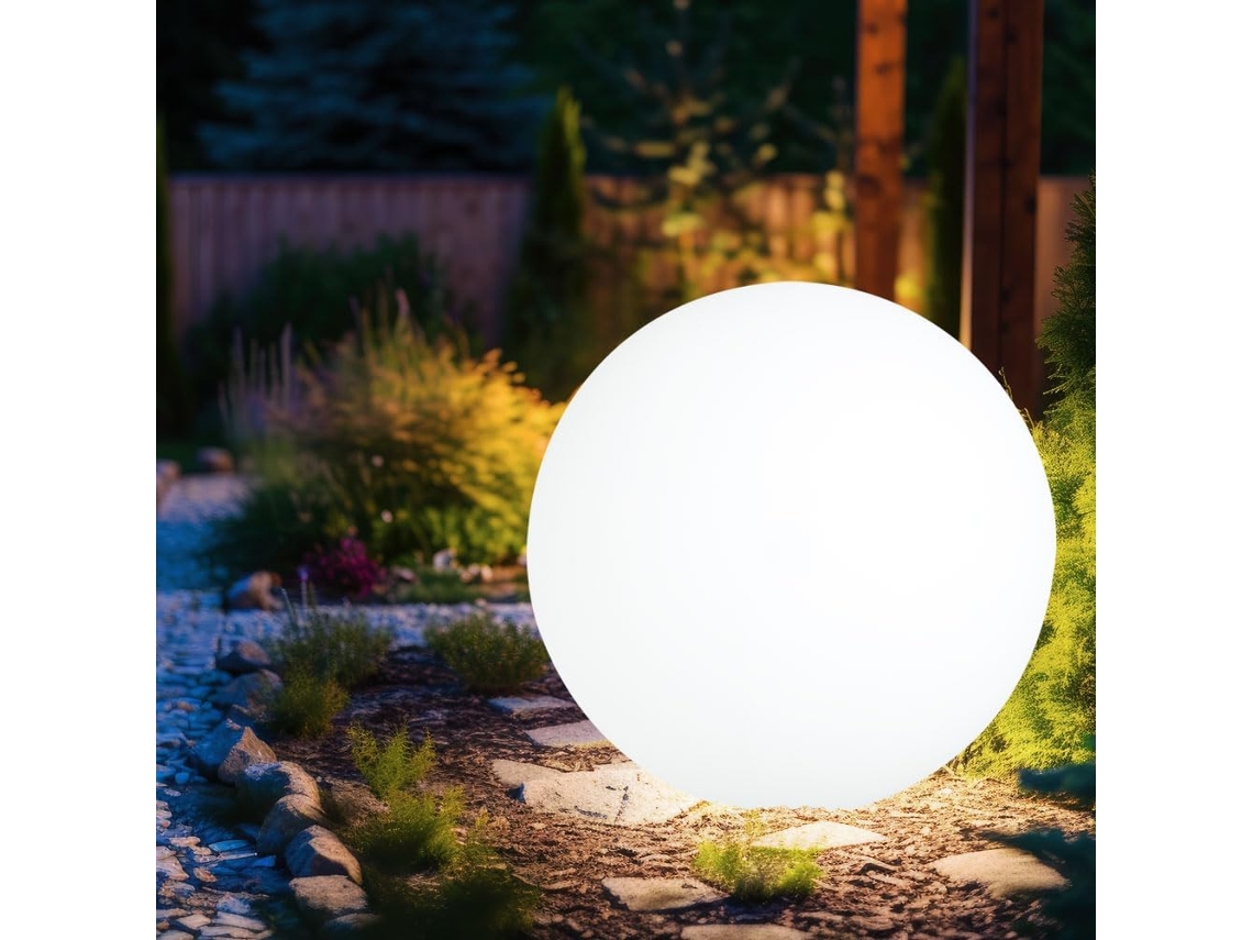 Luminária De Jardim Led Esférica Para Exterior, Com Estaca De Fixação Ao Solo, Branca, 20 Cm