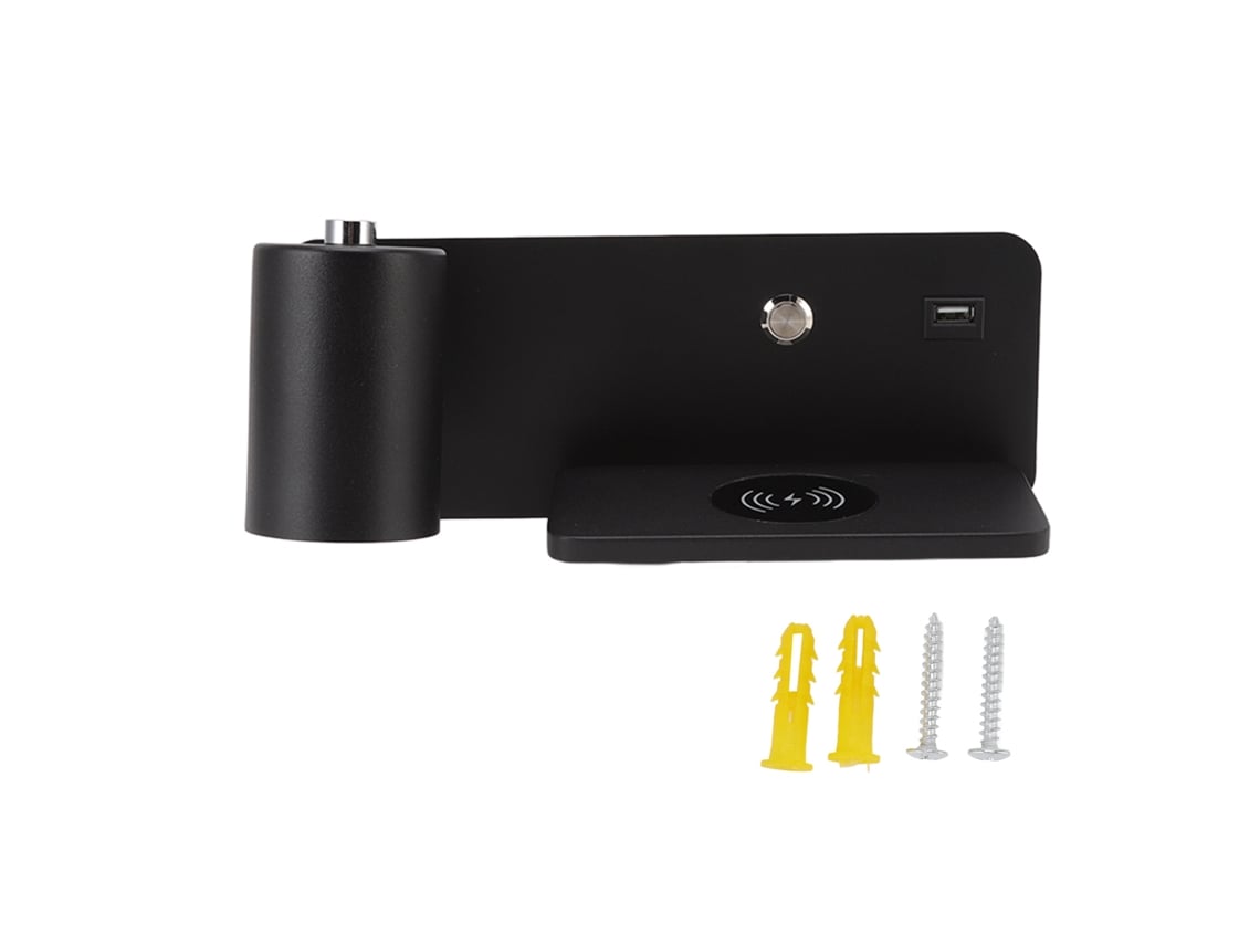 2026-lámpara De Pared Led Con Interfaz Usb Y Carga Inalámbrica Para Sala Y Dormitorio 85‑265v Izquierda Negra
