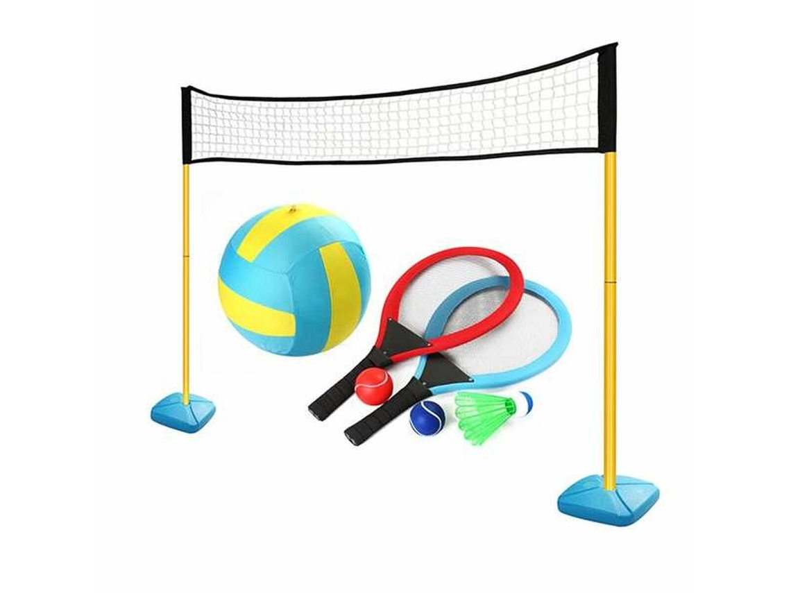 DEVESSPORT Set Deportivo Infantil 3 en 1 con Red Ajustable para Vóleibol, Tenis y Bádminton Exterior