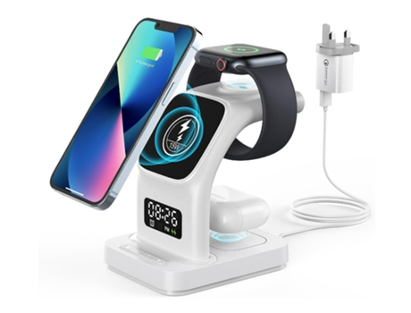 Cargador inalámbrico QI de 15W con relojLuz nocturna para Apple iWatch/AirPods (con función de carga inalámbrica)(Blanco)