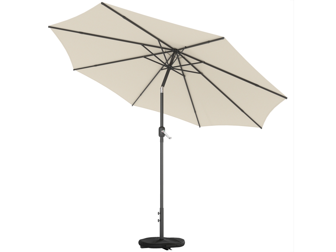 Sombrilla Balcón Ø300 Cm Inclinable Manivela Base Cruz Saco Arena Uv30 Blanco Crema