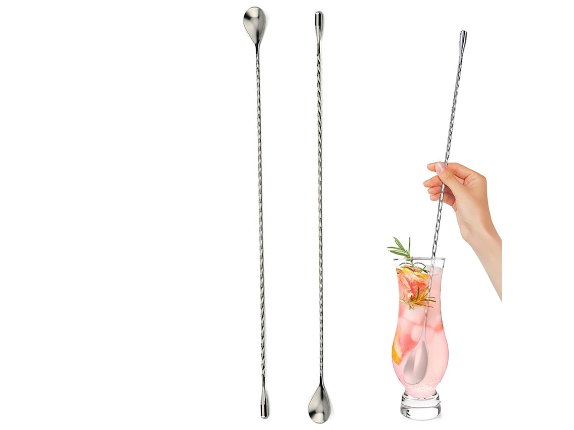 MEOIRUERY Cuchara de Bar 2 Piezas, Cuchara para Cóctel de Acero Inoxidable con Machacador, Cuchara para Mezclar para Bartender