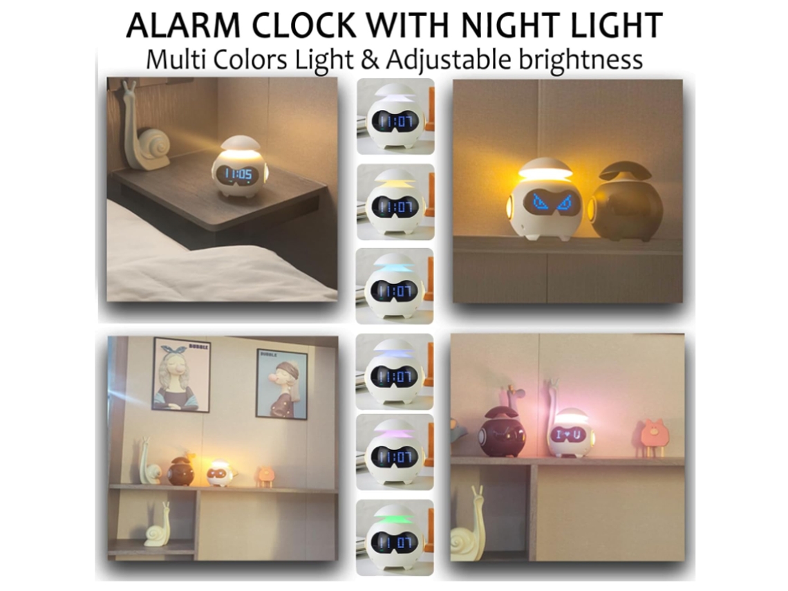 2024 Reloj despertador de regalo con alarma dual, emociones lindas, altavoz Bluetooth, luz nocturna LED junto a la cama, reloj despertador digital para dormitorio, alimentado por CHRONUS