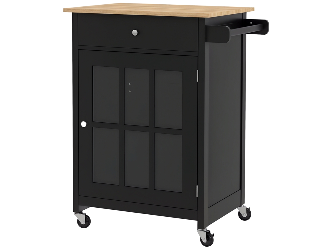 Carrito Cocina Cajón Armario Toallero 67x48x86,5cm Negro Roble