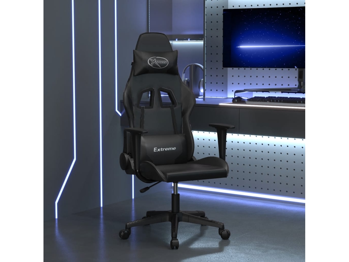 Silla Gaming Con Masaje Cuero Sintético Negro