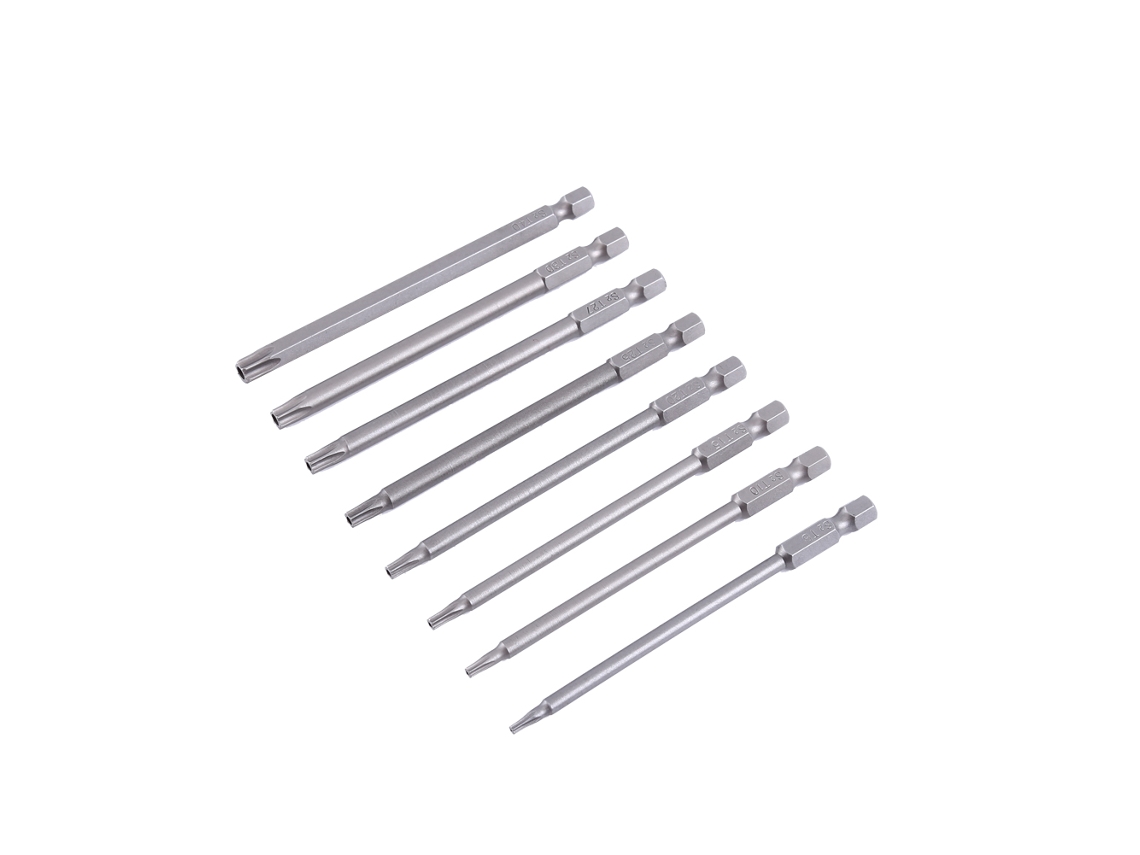 8pcs bits chave torx magnética haste hexagonal 1/4 polegada t8 t40 aço s2 100mm S/MARCA