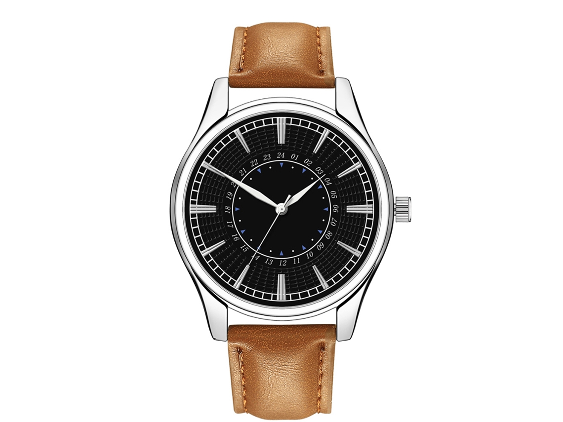 Reloj Empresarial Hombre De Cuero Pu Dial Redondo Reloj De Cuarzo Café Claro Negro