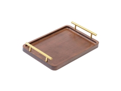 Bandeja De Madera Con Asas De Metal Para Servir, Mesa De Café, Rectangular, Decorativa Y Versátil 20x30cm Madera