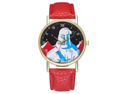 Reloj De Pulsera Unisex De Cuarzo Con Correa De Piel Sintética, Moderno Y Con Esfera Redonda Roja.