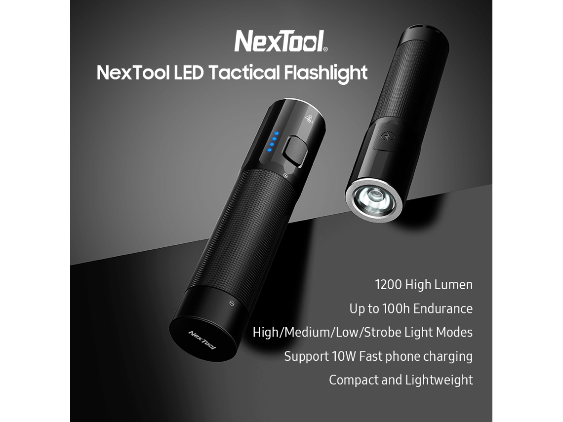 Linterna Táctica Led Nextool De 1200 Lm, 4500 Mah, Resistente Al Agua, 4 Modos, Carga Rápida De 10 W, Edc.