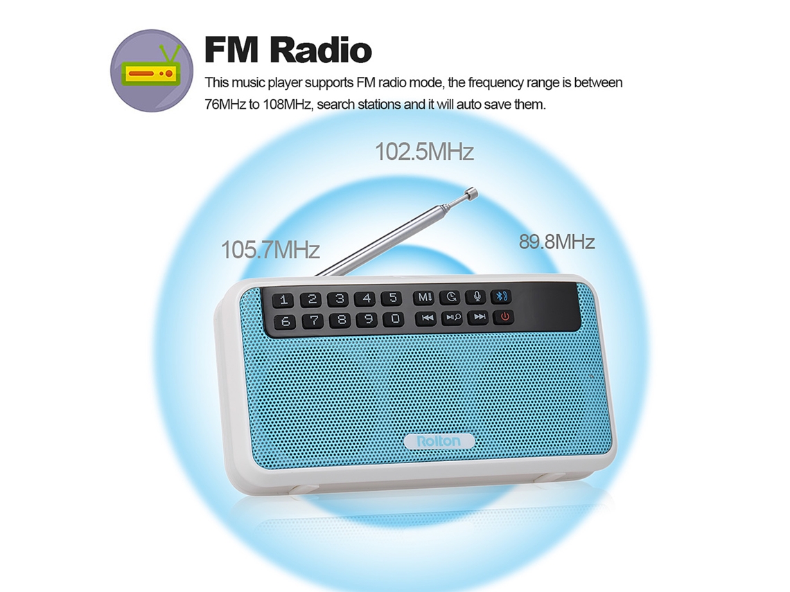 Rolton E500 Alto-falante Bluetooth Sem Fio 6w Hifi Estéreo Com Rádio Fm Gravador Lanterna Tela Led