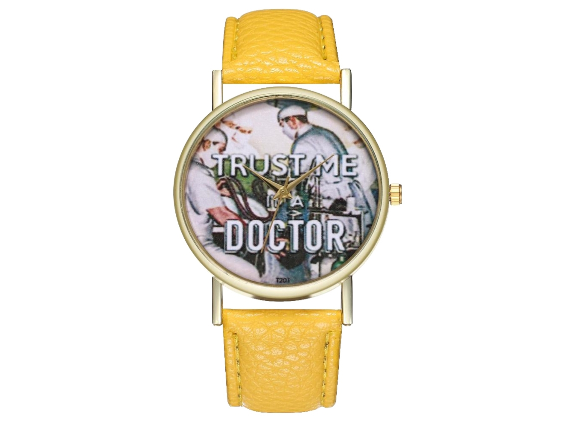 Reloj De Pulsera Unisex De Cuarzo Zhoulianfa, Estándar Médico, Cuero Sintético Amarillo.
