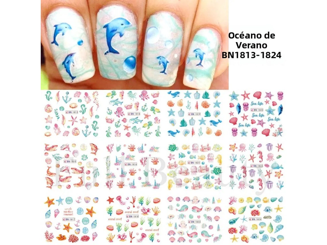 Pegatinas para uñas con motivos marinos, decoraciones para uñas para el verano.