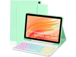 Capa Hexinyigjly Com Teclado 3 Cores Para Amazon Fire Hd 10 2023 – 10,1'' Verde Claro