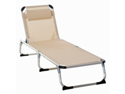 Tumbona de Jardín de Aluminio, Regulable en 4 Posiciones, Plegable, Ergonómica, en Tejido de Malla Beige, 170x60x76cm, Para Jardín y Patio.