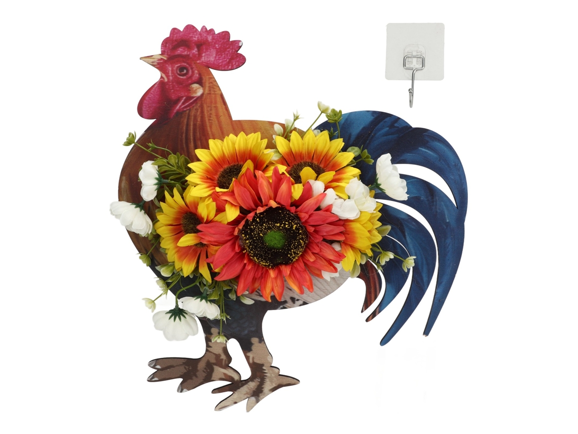 Corona de puerta con gallo y girasol simulado rústico para el Día de la Independencia