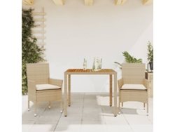 3 Pcs Conjunto Jantar Jardim C/ Almofadões Vime Pe/ Acácia Beige Dkd Decoración Del Hogar