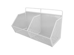 Cesta de cocina colgante, no requiere taladro, montaje adhesivo en pared, almacenamiento de metal, 25,5 x 10 x 15 cm, blanca
