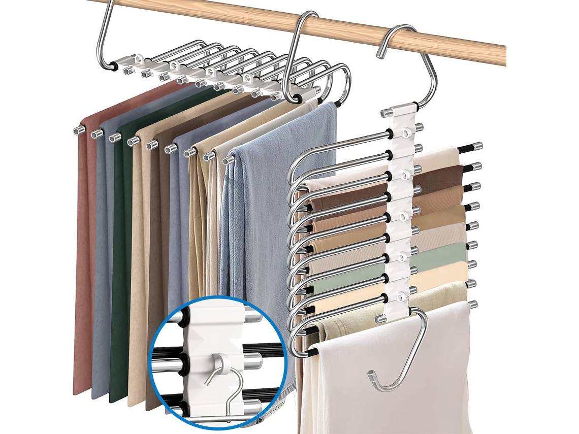 Gancho Para Pantalones Que Ahorra Espacio - Bandeja Para Pantalones - Capacidad Para 9 Pares De Pantalones - Gancho Para Ropa - Plateado
