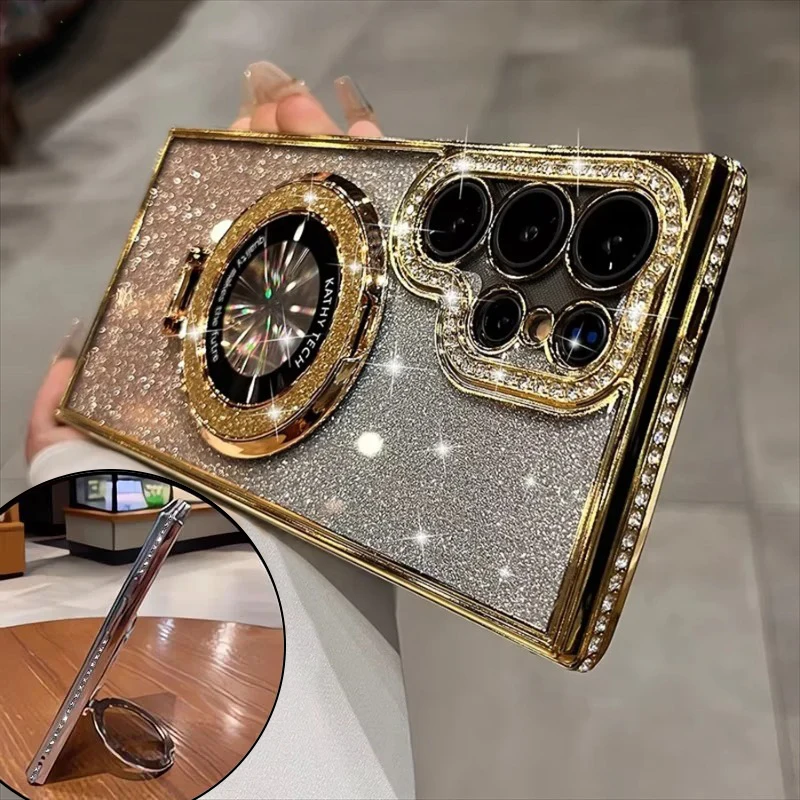 (samsung S24 Dorado) Funda Magnética Con Efecto Degradado De Diamante Para Teléfonos Samsung Con Soporte Magsafe.