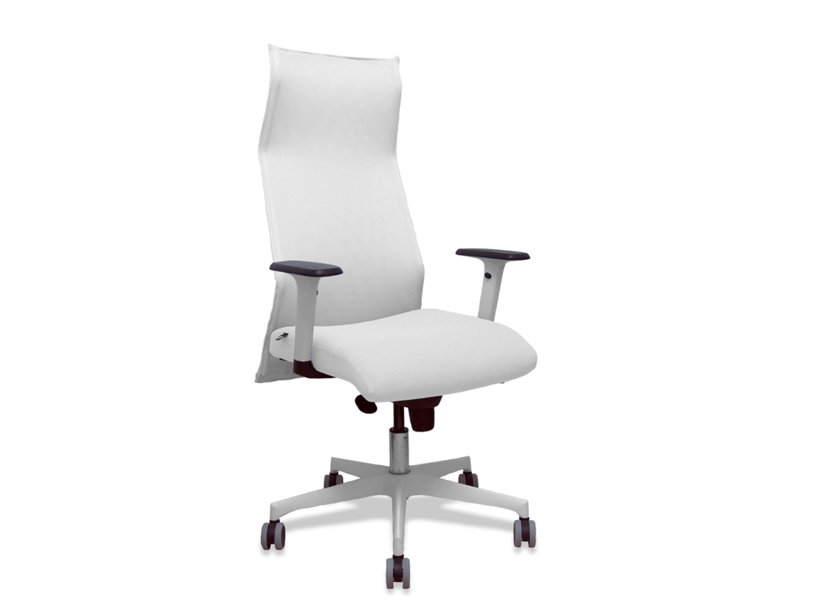 Sillón Albacete Con Mecanismo Sincro Tapizada Con Tela Color Blanco. Equipado Con Base Poliamida Blanca, Brazos 1d Y Ruedas 65 Mm Parqué
