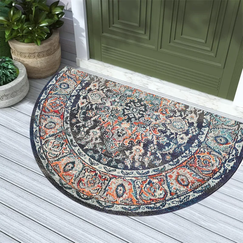 (estilo 2 60x90cm) Alfombra Semicircular De Estilo Étnico Con Patrón Geométrico Retro, Resistente Al Desgaste Y Fácil De Limpiar.