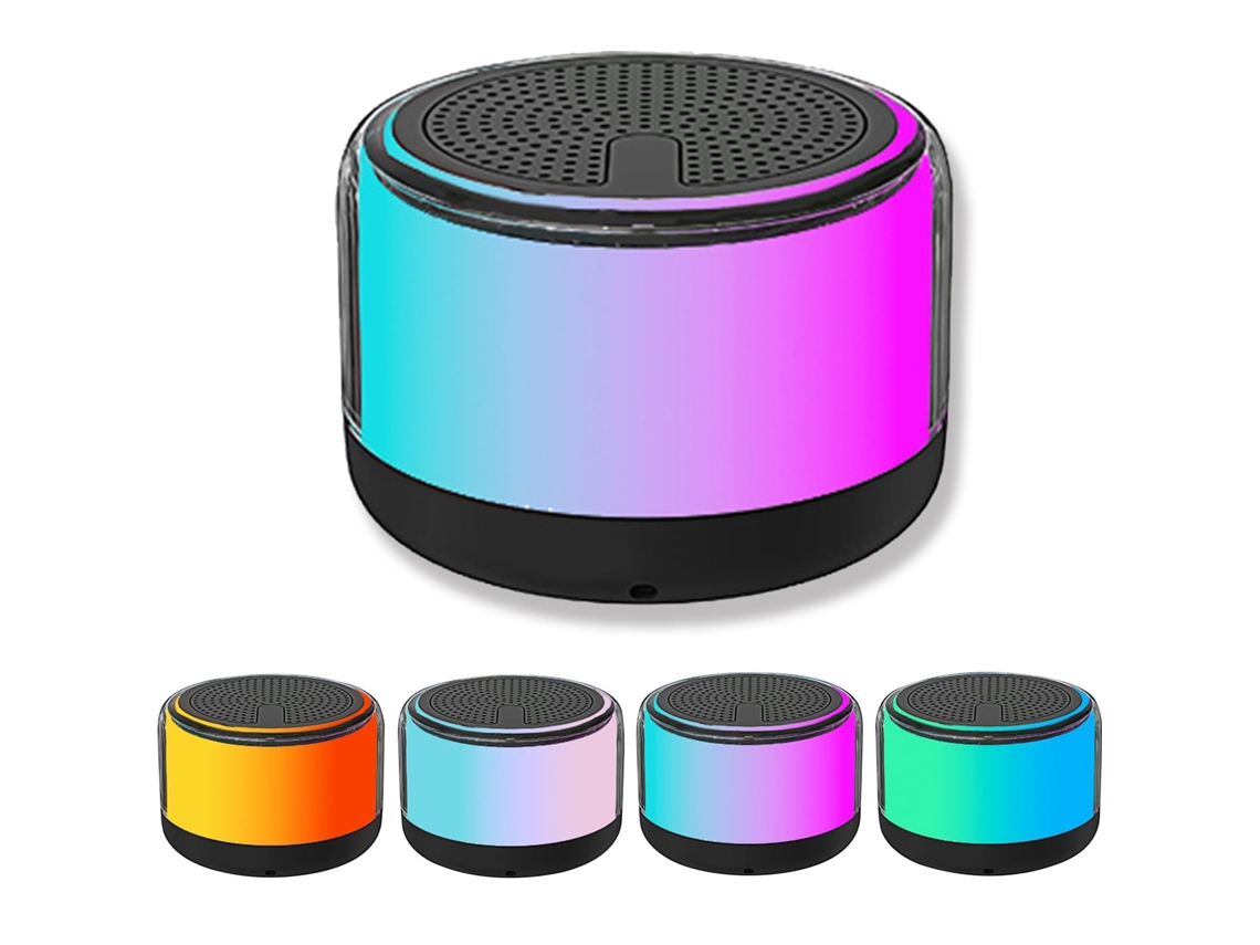 Altavoz Bluetooth portátil con luz LED, compatible con emparejamiento dual, reproducción de tarjeta TWS/TF, sonido estéreo.
