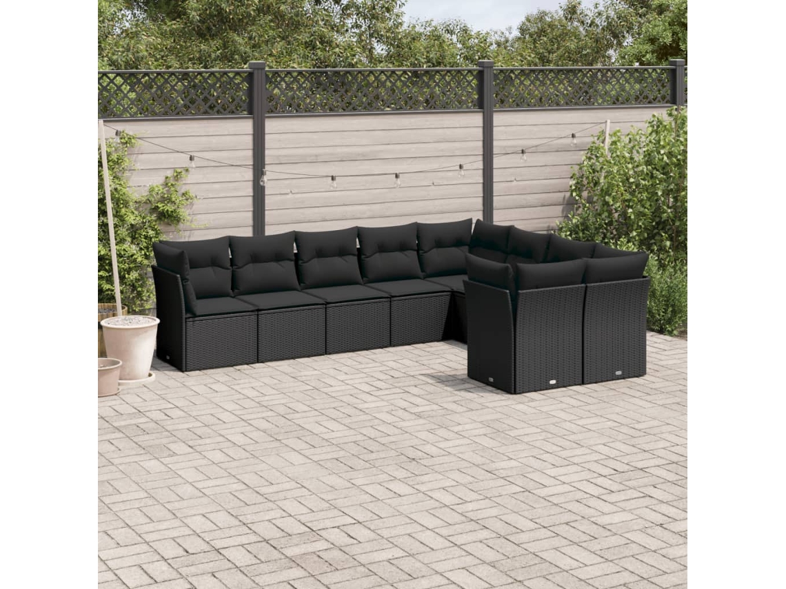 Conjunto de sofás de jardín de 9 piezas DKD Home Decor con cojines de mimbre negros
