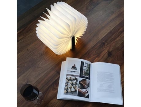 Innovación USB recargable LED plegable libro en forma de lámpara de mesa de madera pequeña lámpara