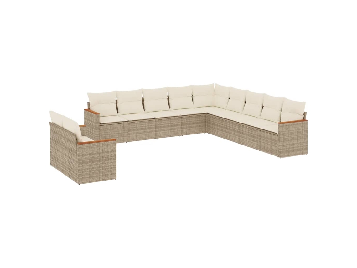 Conjunto de 11 sofás de jardín con cojines de mimbre, beige, EXCLUSIVO DE LA CASA