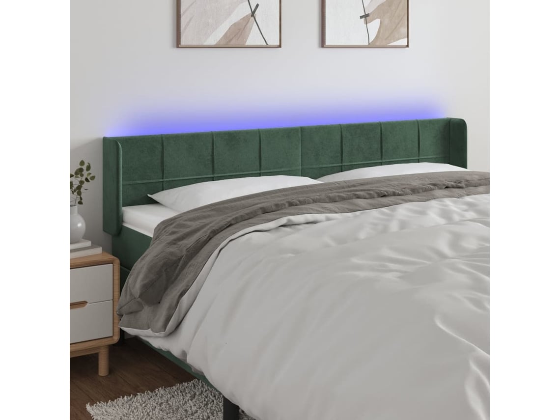 Cabecero Con Led De Terciopelo Verde Oscuro 203x16x78/88 Cm