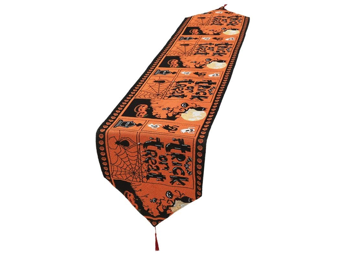 Rebe-runner De Mesa Halloween Con Calabazas Y Fantasmas, Tela De Algodón Y Lino, 33x183cm