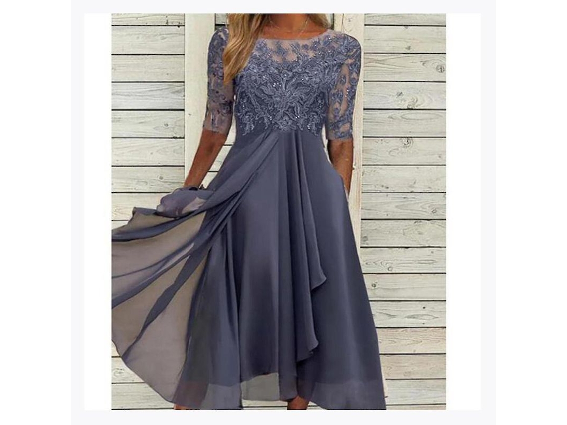 2026-vestido De Encaje Midi Manga Corta Para Eventos Especiales Y Bodas Casual Versátil