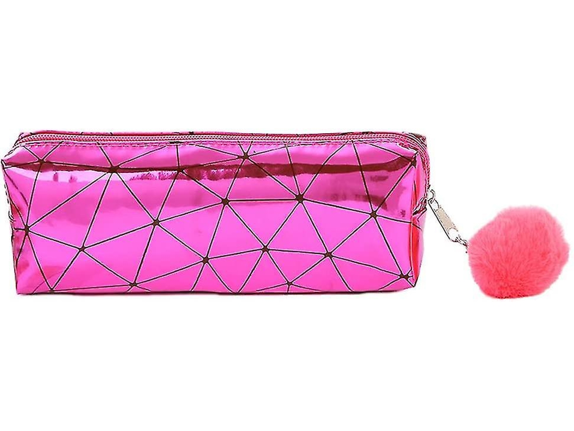 Estuche cilíndrico para lápices, organizador escolar para niñas y estudiantes con colgante Chennnls (rojo rosa)