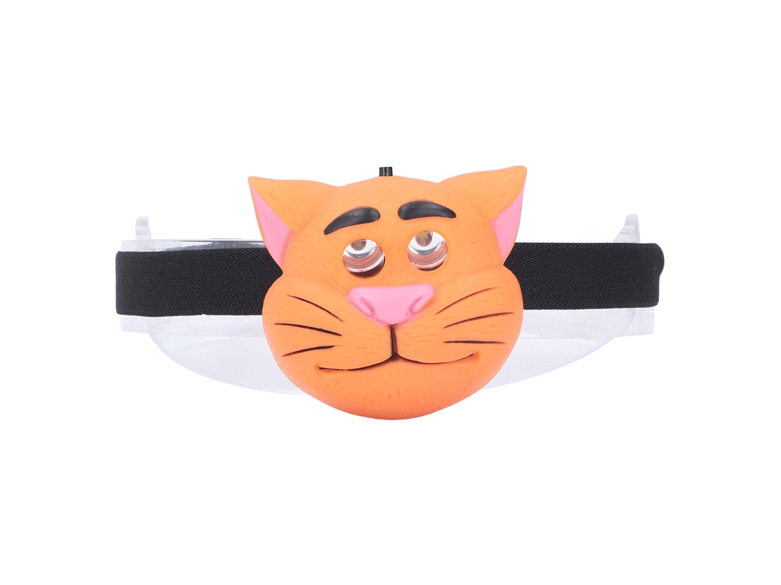 Linterna frontal infantil con forma de gato (modelo 2026) con 2 modos de iluminación, ligera, portátil, requiere pilas, ideal para acampar.