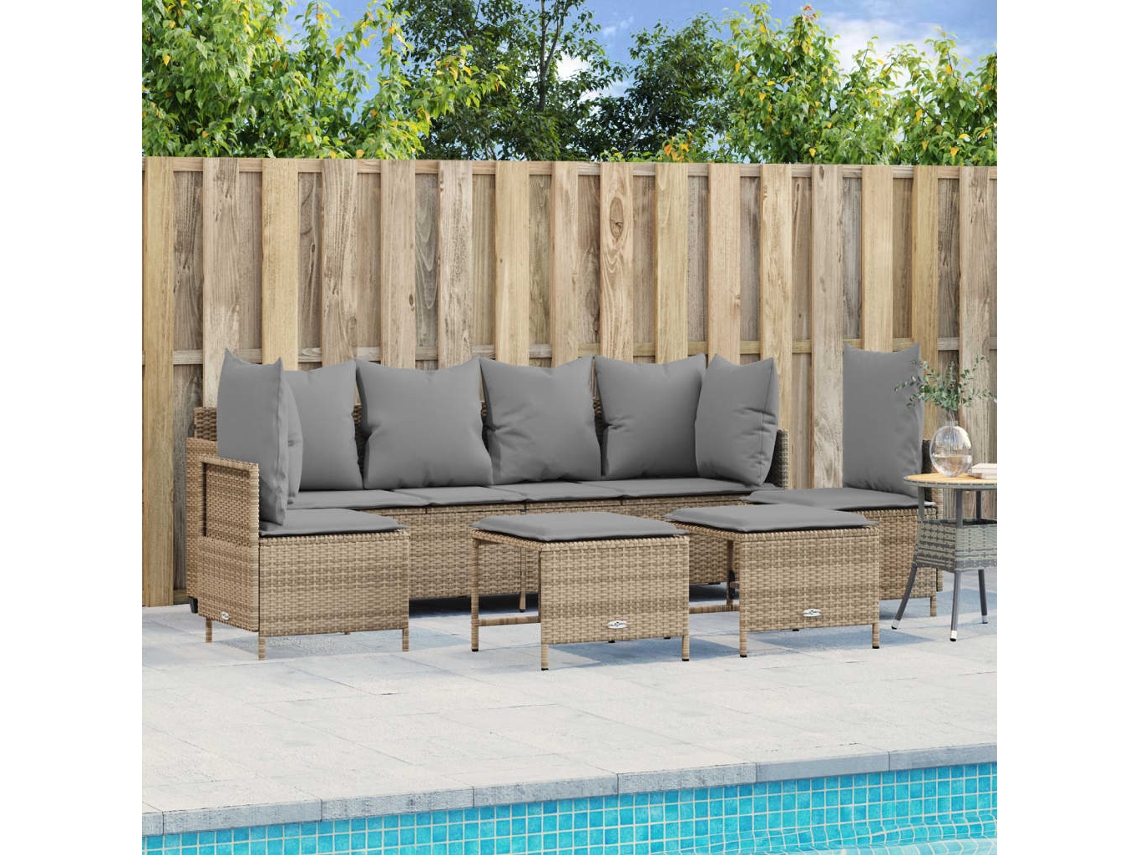 Conjunto de sofá de jardín de 5 piezas con cojines, mimbre sintético beige, Dkd Home Decor