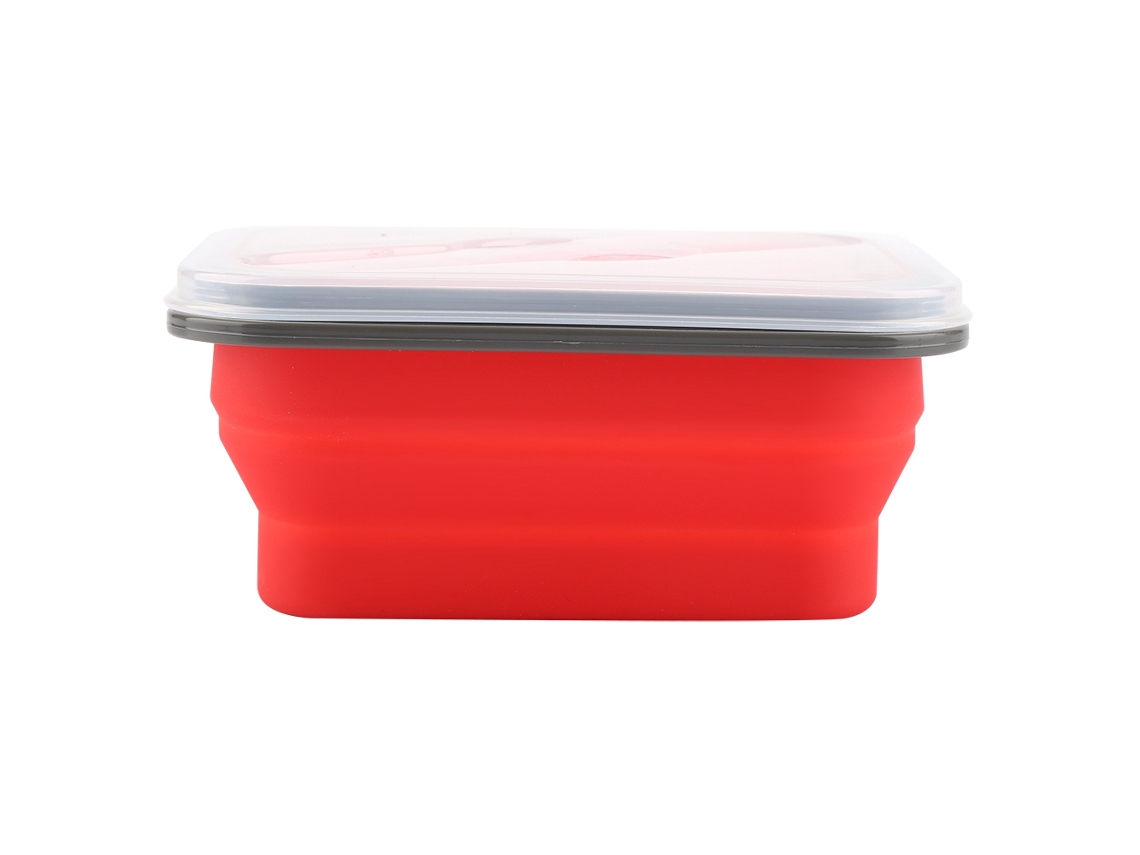 Fiambrera Plegable Portátil De Silicona De 600 Ml, Recipiente Para Alimentos, Color Rojo.