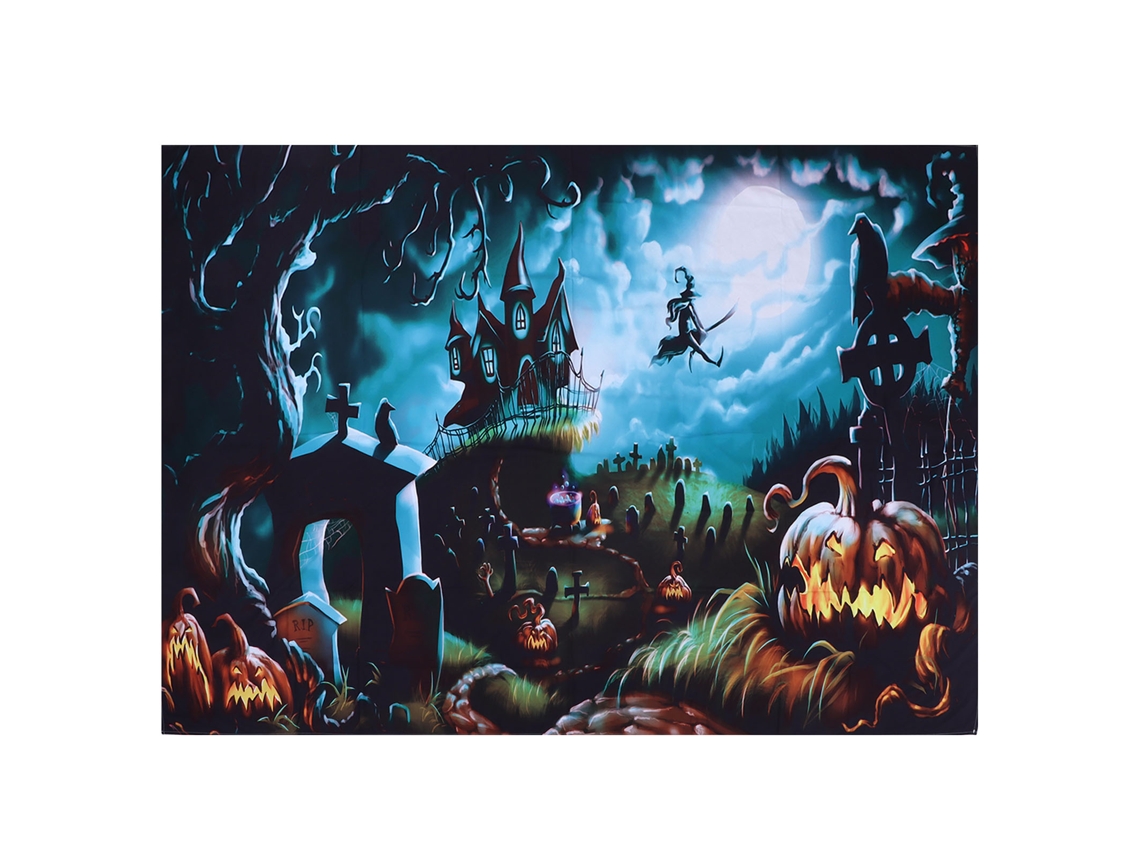 Fondo De Halloween Para Fotografía Noche De Luna Cementerio Calabaza Linterna Decoración Fiesta 230x180cm