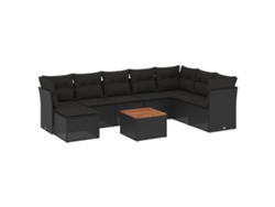 Conjunto 9 de sofás de jardín VIDAXL y cojines ratán sintético negro