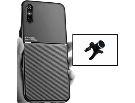 Kit Funda Magnetic Lux y Soporte Magnético de Coche Reforzado Xiaomi Redmi 9A Sport PHONECARE Negro