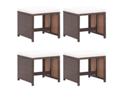 Bancos de jardín de 4 piezas DKD Home Decor con cojines de mimbre marrón