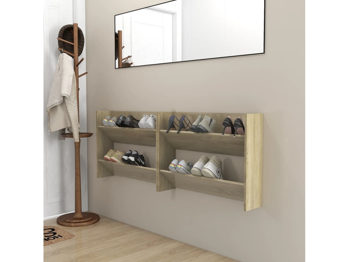 Zapatero Organizadores de Pared 2 Piezas 80X18X60Cm Contrachapado Roble Sonoma