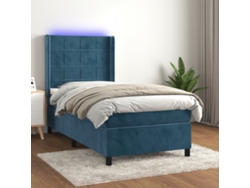 Cama Box Spring Colchón Y Led Terciopelo Azul Oscuro 100x200 Cm