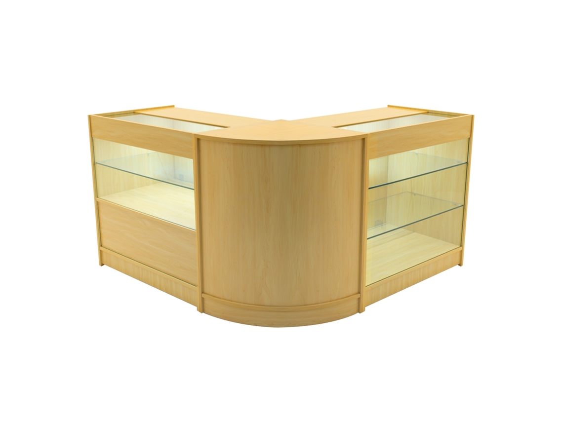 Mostrador comercial MonsterShop Hera, arce, K900C900CM60, MDF y vidrio templado